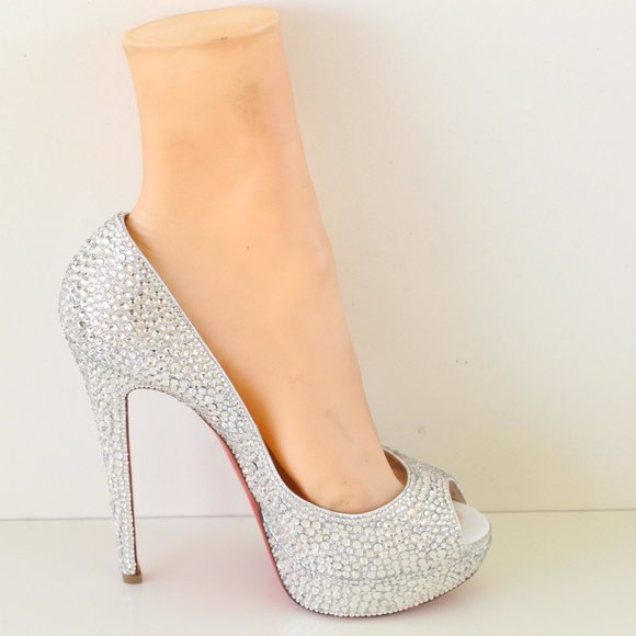 Christian Louboutin White Lady Peep Swarovski Crystal Custom Pumps - Picture 7 of 11